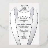 Silver Foil Tuxedo Suit Mannen 30th Birthday Party Folie Uitnodiging (Voorkant)