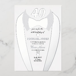 Silver Foil Tuxedo Suit Mannen 40th Birthday Party Folie Uitnodiging