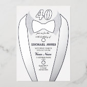 Silver Foil Tuxedo Suit Mannen 40th Birthday Party Folie Uitnodiging (Voorkant)