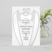 Silver Foil Tuxedo Suit Mannen 50th Birthday Party Folie Uitnodiging (Staand Voorkant)
