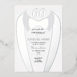 Silver Foil Tuxedo Suit Mannen 60th Birthday Party Folie Uitnodiging