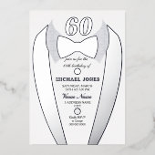 Silver Foil Tuxedo Suit Mannen 60th Birthday Party Folie Uitnodiging (Voorkant)