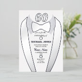 Silver Foil Tuxedo Suit Mannen 60th Birthday Party Folie Uitnodiging (Staand Voorkant)