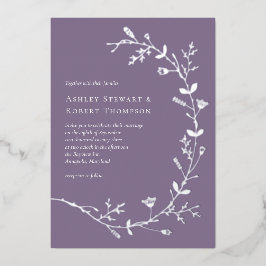 Silver Foil Vine Scroll Wedding, Dusty Paars Folie Uitnodiging