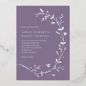 Silver Foil Vine Scroll Wedding, Dusty Paars Folie Uitnodiging (Voorkant)
