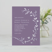 Silver Foil Vine Scroll Wedding, Dusty Paars Folie Uitnodiging (Staand Voorkant)
