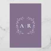 Silver Foil Vine Scroll Wedding, Dusty Paars Folie Uitnodiging (Achterkant)