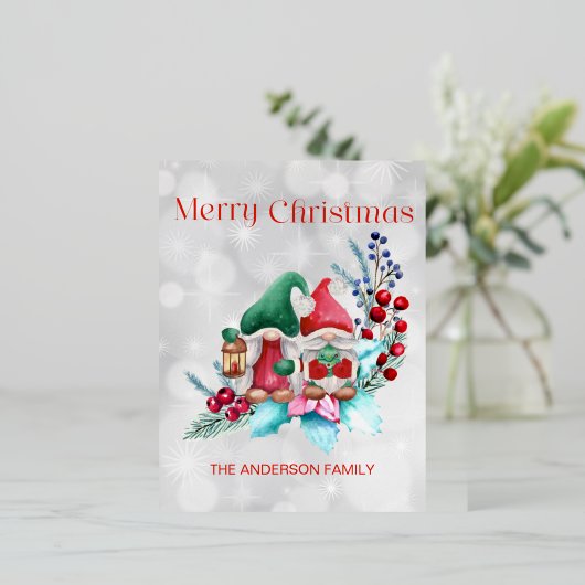 Silver Foil Waterverf Kerstgnomen Folie Feestdagen Briefkaart (Staand Voorkant)