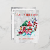 Silver Foil Waterverf Kerstgnomen Folie Feestdagen Briefkaart (Voorkant / Achterkant)