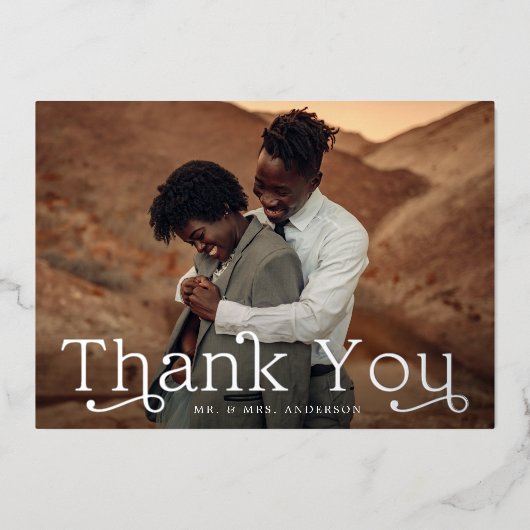 Silver Foil Weduwfoto Hartelijk dank Folie Uitnodiging (Voorkant)