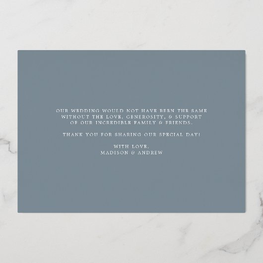 Silver Foil Weduwfoto Hartelijk dank Folie Uitnodiging (Achterkant)