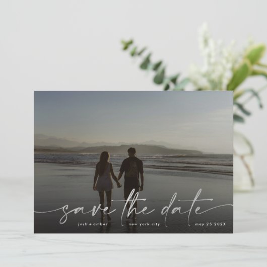 Silver Foil White Grey Modern Photo Ultimate Save The Date (Staand voorkant)