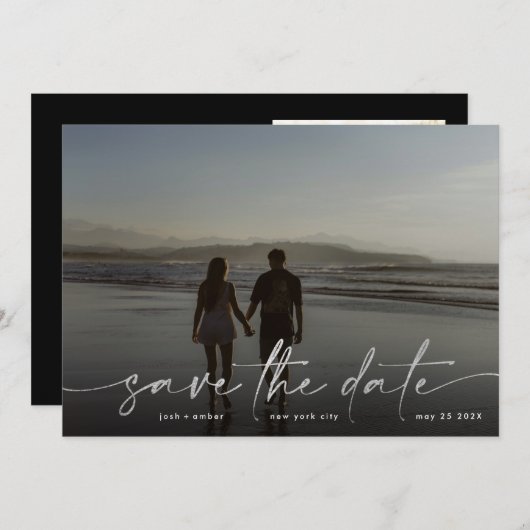 Silver Foil White Grey Modern Photo Ultimate Save The Date (Voorkant / Achterkant)