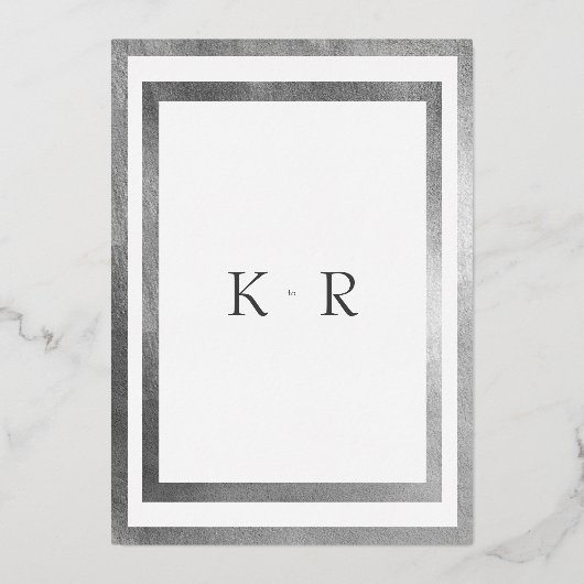 Silver Foil White Two Venue Beide ouders bruiloft Folie Uitnodiging (Achterkant)