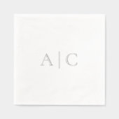 Silver Foil White Wedding Modern Monogram Folie Servetten (Voorkant)