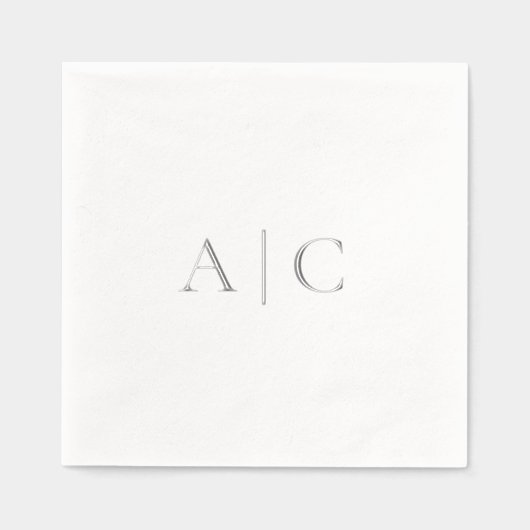 Silver Foil White Wedding Modern Monogram Folie Servetten (Voorkant)