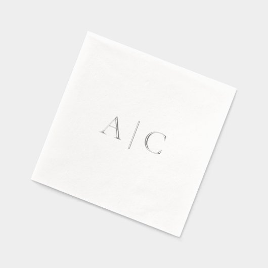 Silver Foil White Wedding Modern Monogram Folie Servetten (Links)