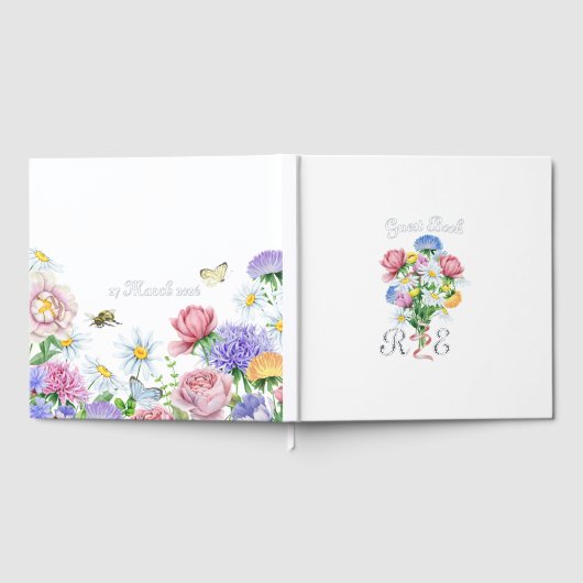 Silver Foil Wildflower Garden Wedding Spring Flora Gastenboek (Volledig)