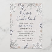 SILVER FOIL Winter Onederland 1e verjaardag Folie Uitnodiging (Voorkant)