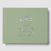 Silver Folie Monogram Sage Green Wedding Gastenboek (Voorkant)