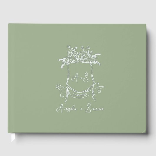 Silver Folie Monogram Sage Green Wedding Gastenboek (Voorkant)