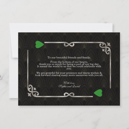 Silver Forest Groen Casino Vegas Poker Bruiloft Bedankkaart (Achterkant)
