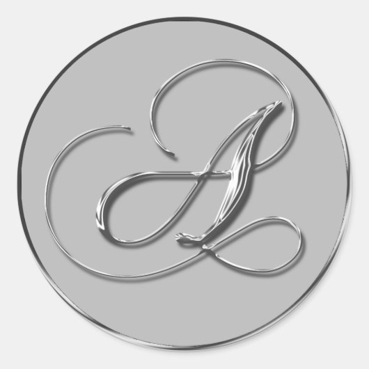 Silver Formal Wedding Monogram A Seal Ronde Sticker (Voorkant)