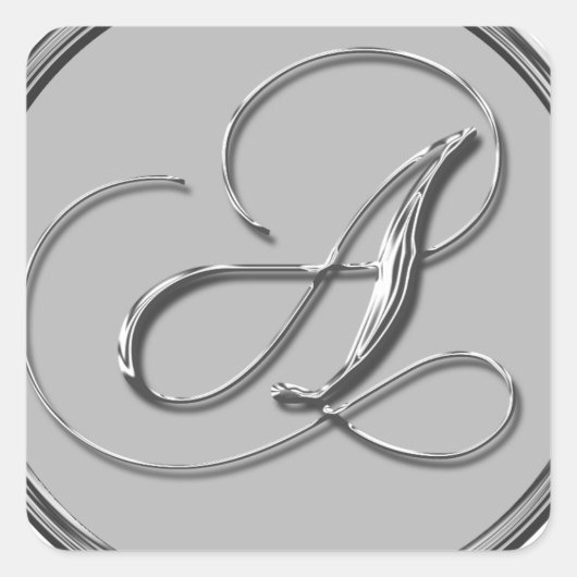 Silver Formal Wedding Monogram A Seal Vierkante Sticker (Voorkant)