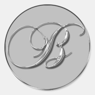 Silver Formal Wedding Monogram B Seal Invite RSVP Ronde Sticker