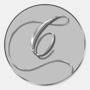 Silver Formal Wedding Monogram C Slot Ronde Sticker