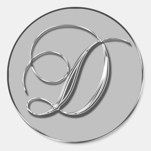 Silver Formal Wedding Monogram D Envelope Seal Ronde Sticker (Voorkant)