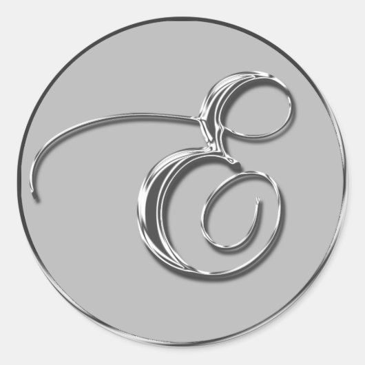 Silver Formal Wedding Monogram E Seal Ronde Sticker (Voorkant)