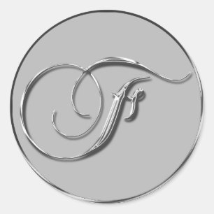 Silver Formal Wedding Monogram F Envelope Seals Ronde Sticker