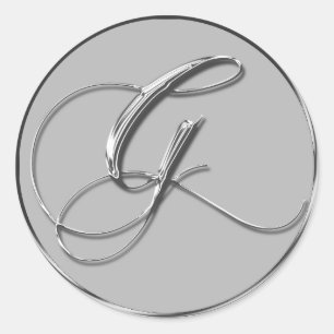 Silver Formal Wedding Monogram G Seals Ronde Sticker