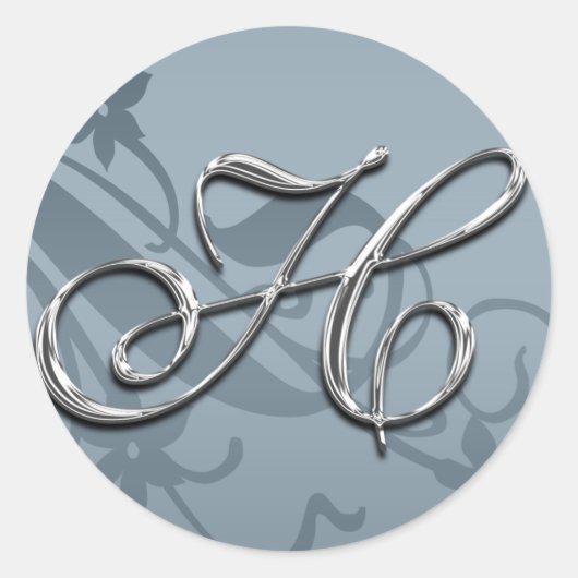 Silver Formal Wedding Monogram H Seal Ronde Sticker (Voorkant)
