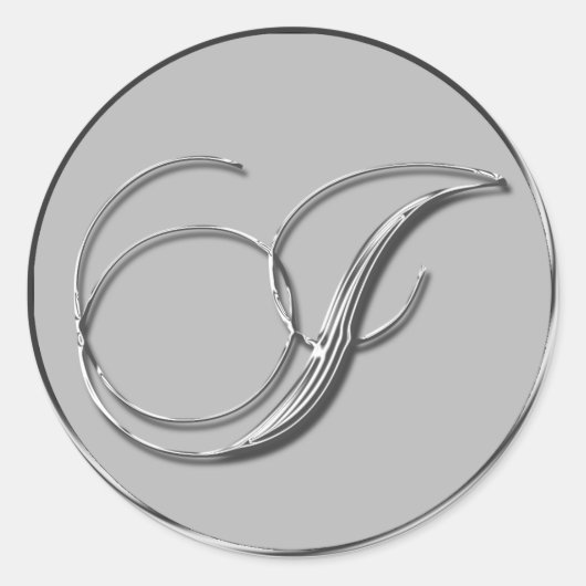 Silver Formal Wedding Monogram J Seal Ronde Sticker (Voorkant)