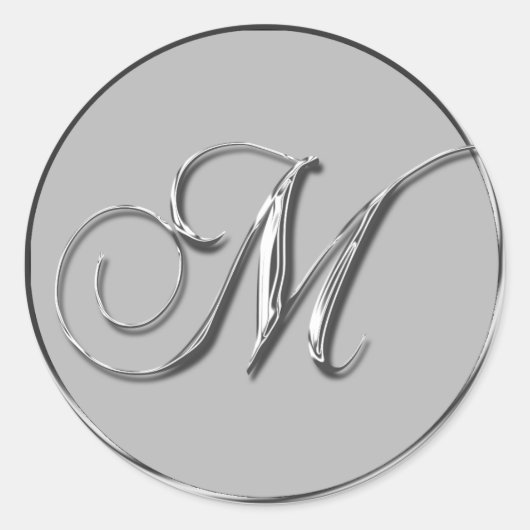 Silver Formal Wedding Monogram M Invitation Seal Ronde Sticker (Voorkant)