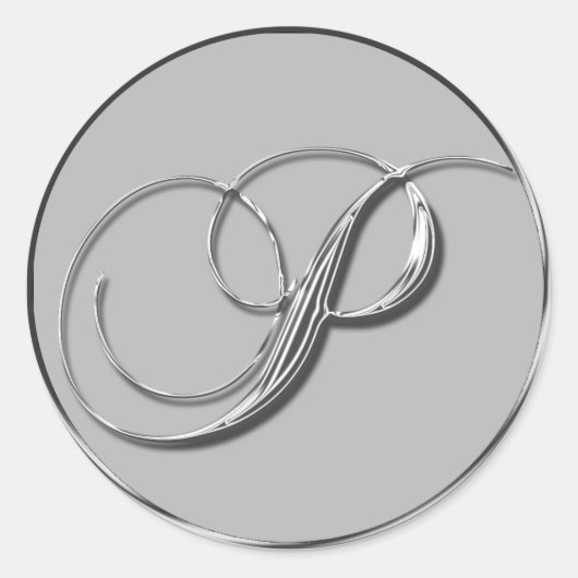 Silver Formal Wedding Monogram P Envelope Seals Ronde Sticker (Voorkant)