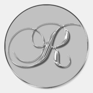 Silver Formal Wedding Monogram R Seal Monogrammed Ronde Sticker