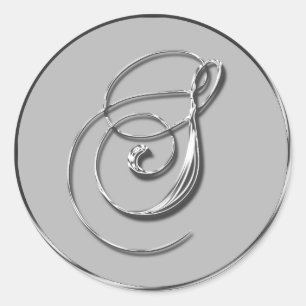 Silver Formal Wedding Monogram S Seal RSVP Ronde Sticker