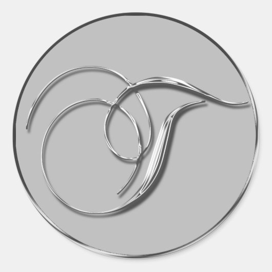 Silver Formal Wedding Monogram T Envelope Seal Ronde Sticker (Voorkant)
