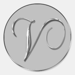Silver Formal Wedding Monogram V Slot Ronde Sticker