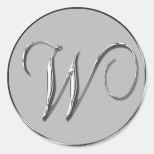 Silver Formal Wedding Monogram W Seal Weddings Ronde Sticker