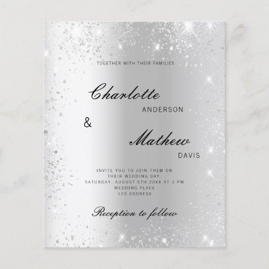 Silver formeel script budget bruiloft uitnodiging (Voorkant)