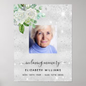 Silver foto-elegant bloemmonument begrafenis poster (Voorkant)