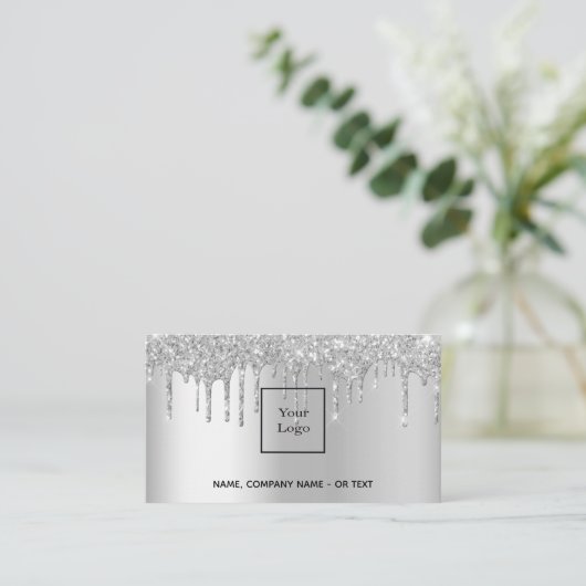 Silver foto QR code glitter druipt vrouw Visitekaartje (Staand voorkant)