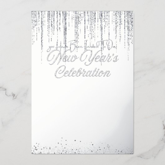 Silver Fouled New Year's Celebration Invite Folie Feestdagenkaart (Voorkant)
