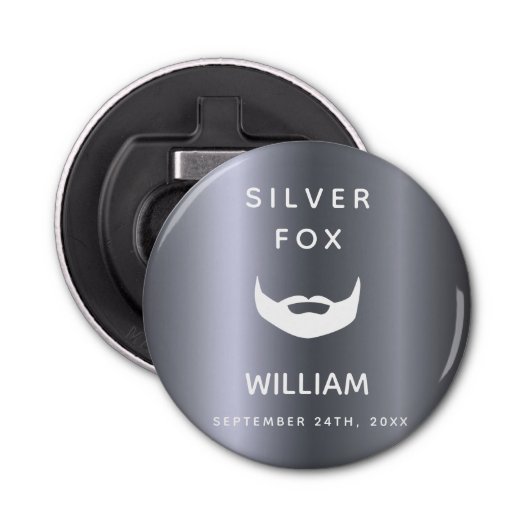 Silver fox verjaardagsbaard mannen grijze trendy button flesopener (Voorkant)