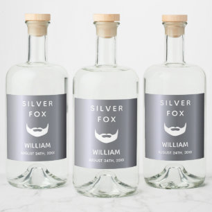 Silver fox verjaardagsbakkers man leuk likeurfles etiket