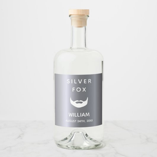 Silver fox verjaardagsbakkers man leuk likeurfles etiket (Voorkant)